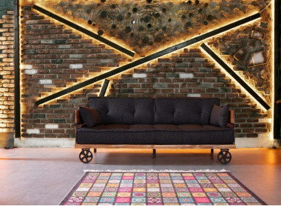 Black fabric couch on wheels loft design with wooden corpus sofa furniture